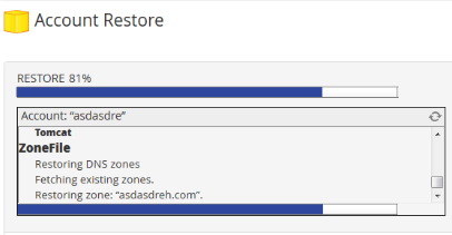 progresso da restauração do backup completo 