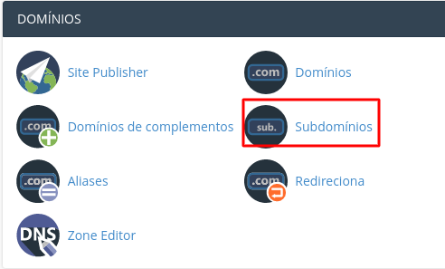 localizar seção de subdomínios no cpanel