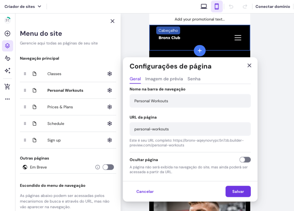 configura&ccedil;&otilde;es de url no criador de sites da hostinger