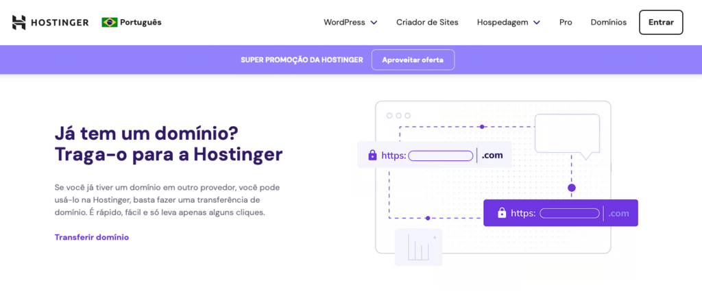 landing page de registro de domínio da hostinger