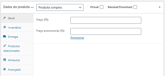 dados de produto no woocommerce