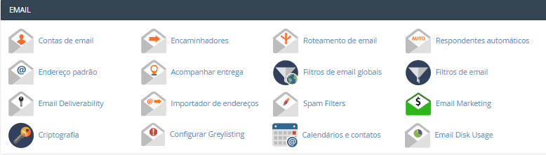 se&ccedil;&atilde;o de emails no painel de controle cpanel