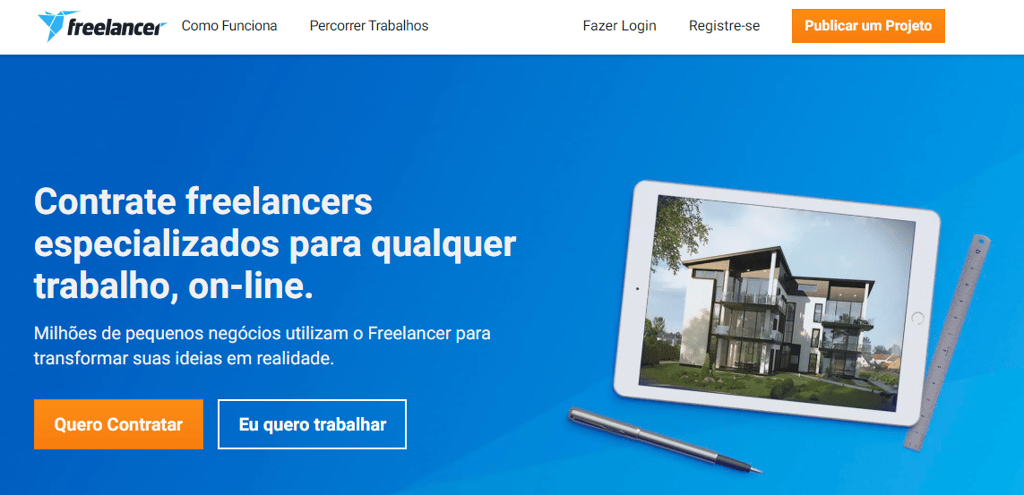 página do site Freelancer para trabalhar de casa