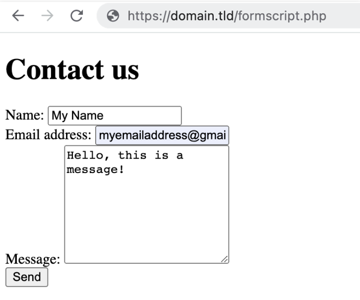 formulário de contato básico criado via phpmailer