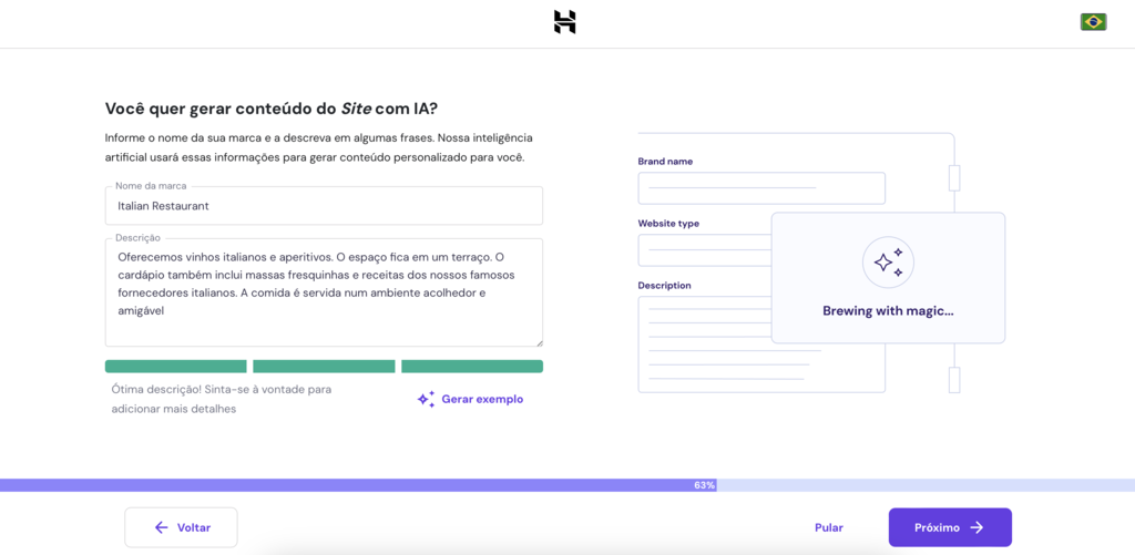 assistente de ia wordpress na configura&ccedil;&atilde;o de novo site no hpanel