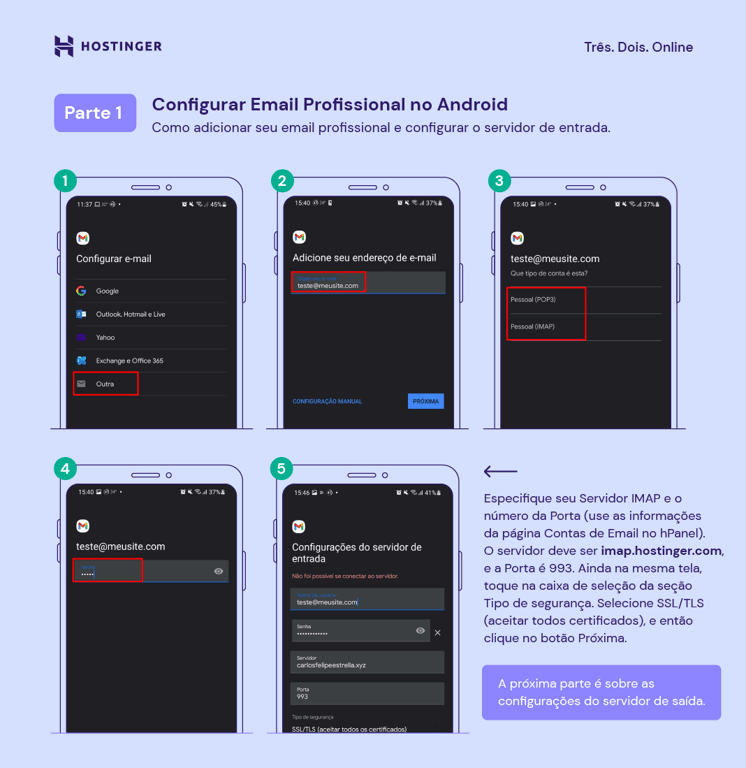infogr&aacute;fico mostra como configurar e-mail profissional no android