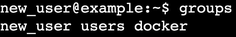 Listagem de grupos de usuário no Ubuntu mostrando inclusão no grupo Docker.
