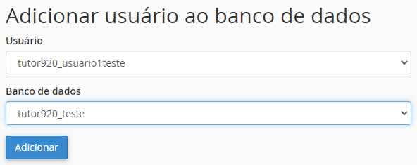adicionando usu&aacute;rio ao banco de dados no cpanel