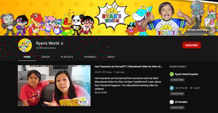 canal no youtube ryan's world