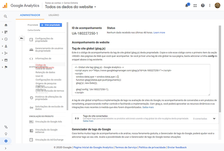 tag global de site no google analytics