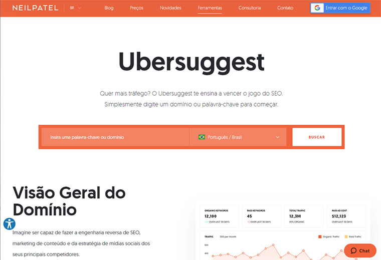 ferramenta de pesquisa de palavra-chave ubersuggest