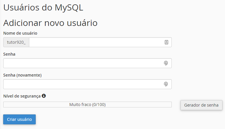 criando usu&aacute;rio mysql no cpanel