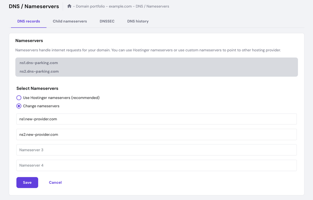 alterando dns do domínio no hpanel