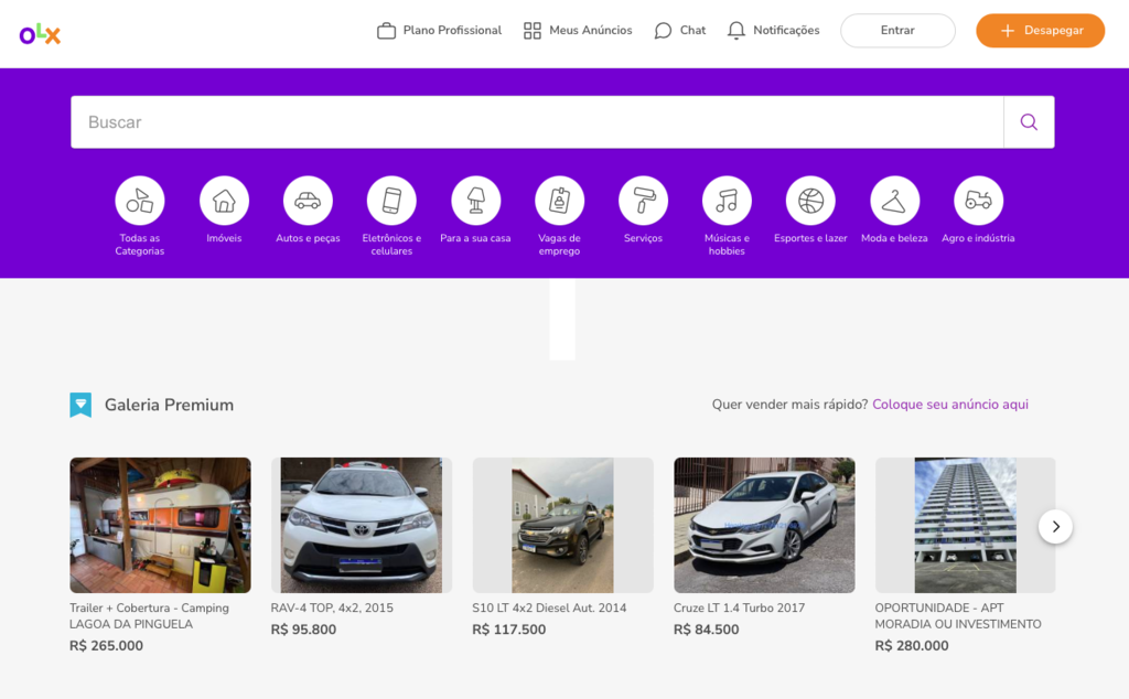p&aacute;gina inicial da olx