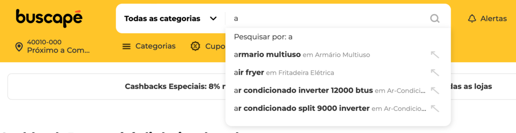 sugest&otilde;es de busca no busca-p&eacute;
