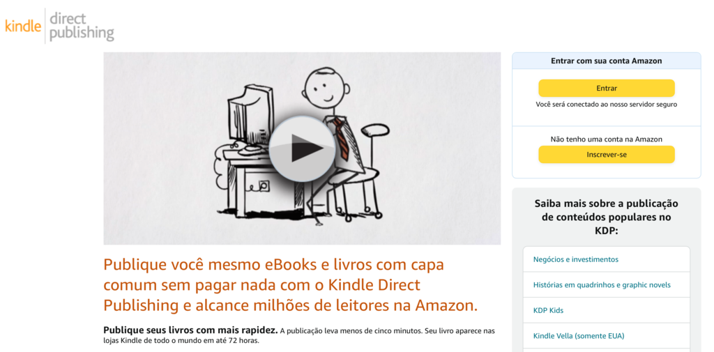 p&aacute;gina do Amazon Kindle direct publishing