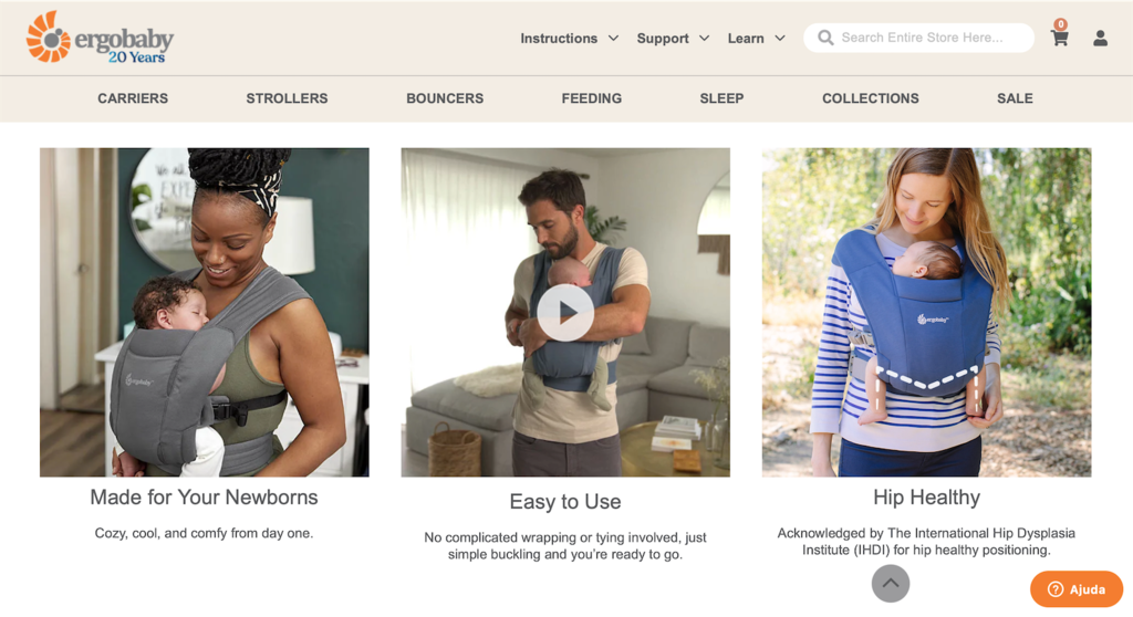 p&aacute;gina inicial do ergobaby