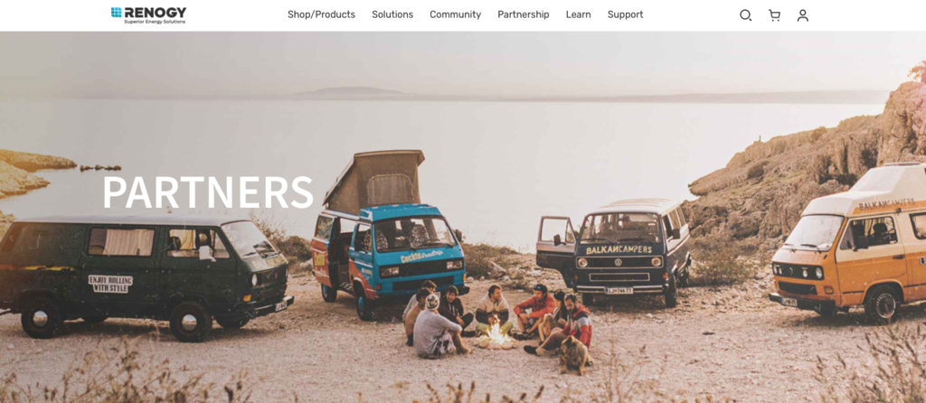 p&aacute;gina de parcerias da renogy