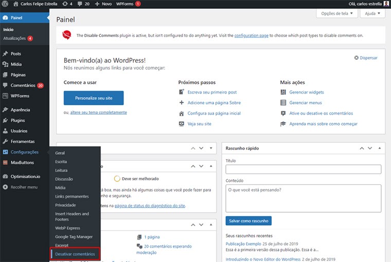 plugin desativar comentários para wordpress