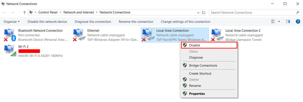 desativando redes na &aacute;rea de conex&atilde;o do windows