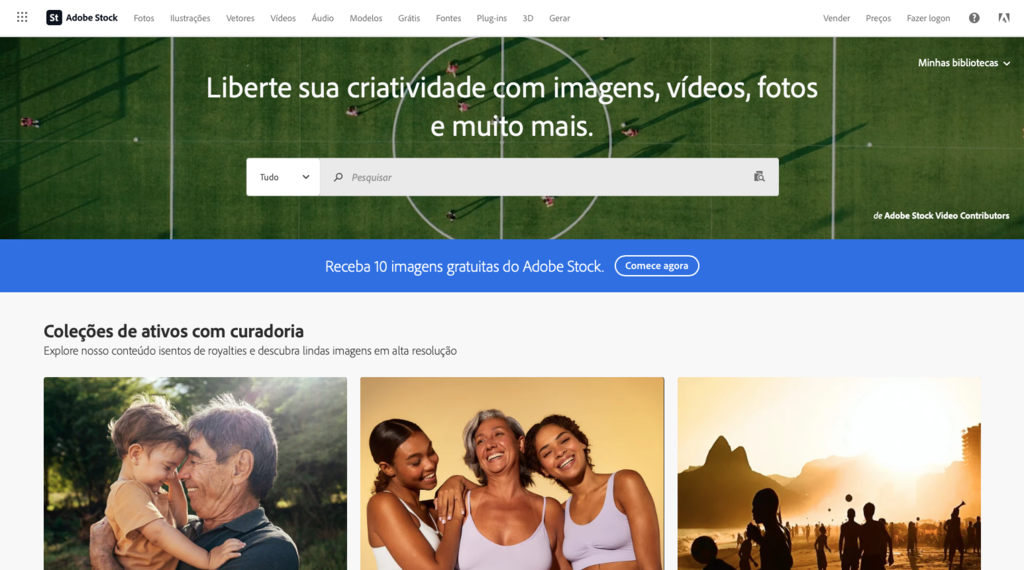 p&aacute;gina inicial do adobe stock