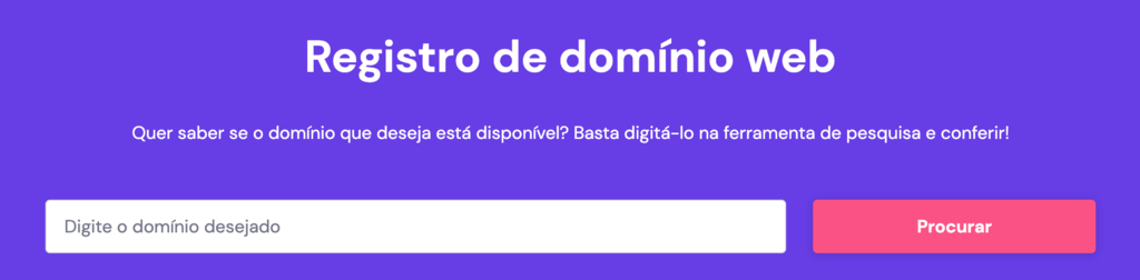 A p&aacute;gina de registro de dom&iacute;nio na Hostinger