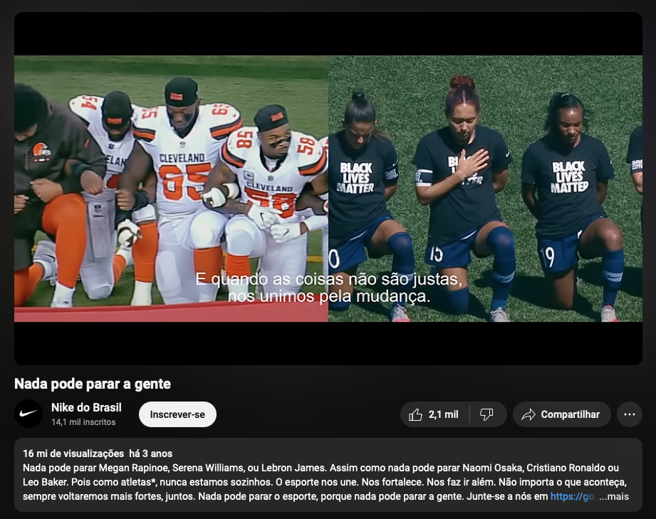 campanha nada pode parar a gente, da Nike, no YouTube