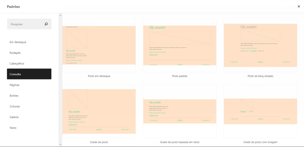 Padrão de inserção e criação do editor de tema em blocos do WordPress 5.9