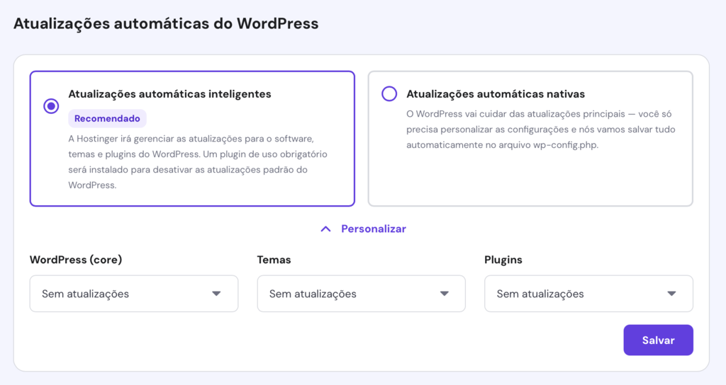 desligando atualizações automáticas do wordpress no hpanel
