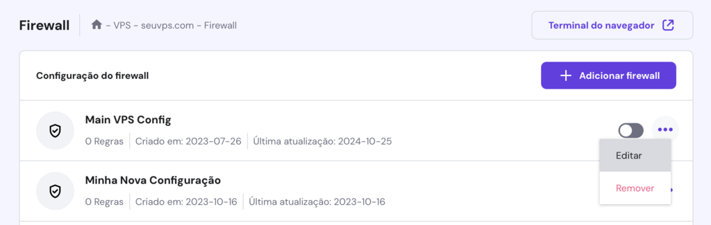 editar firewall de vps no hpanel