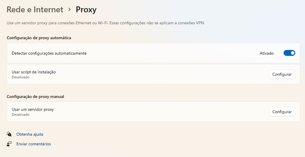 Se&ccedil;&atilde;o de configura&ccedil;&otilde;es de Proxy no Windows 11