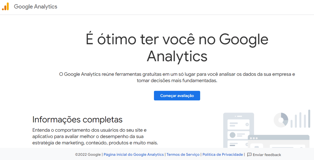 P&aacute;gina inicial do site Google Analytics