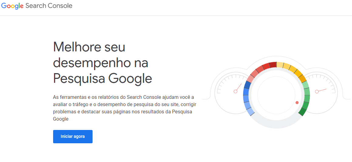 Página inicial do site Google Search Console