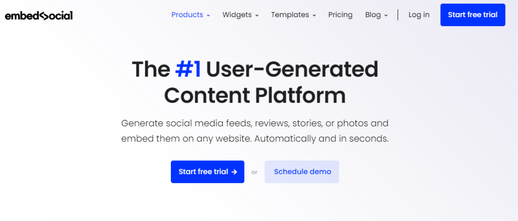 Página inicial do site EmbedSocial