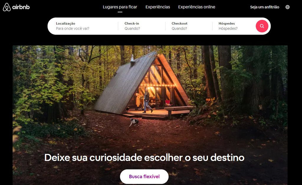 P&aacute;gina inicial do site Airbnb