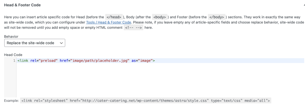 adicionando código html no plugin head & footer code para wordpress