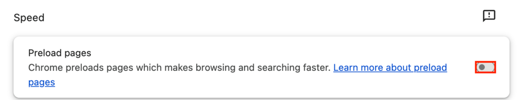 desativar opção de pré-carregamento de páginas no chrome