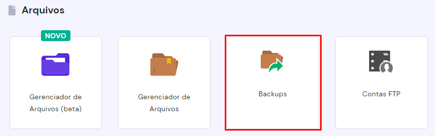 se&ccedil;&atilde;o de arquivos do hpanel com a op&ccedil;&atilde;o backups em destaque