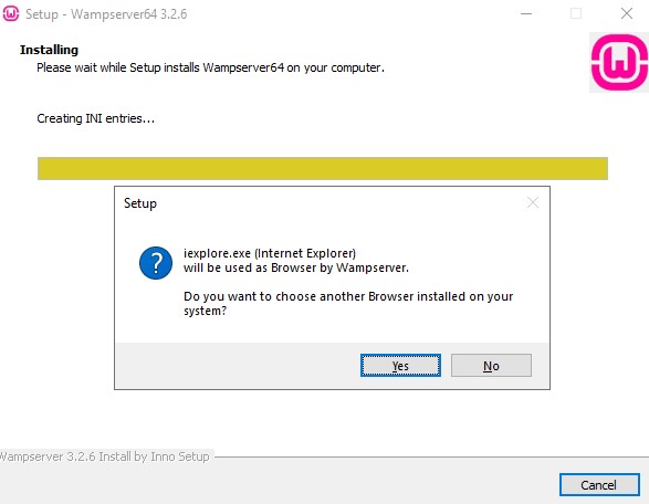 Confirmação de navegador padrão no instalador do WampServer