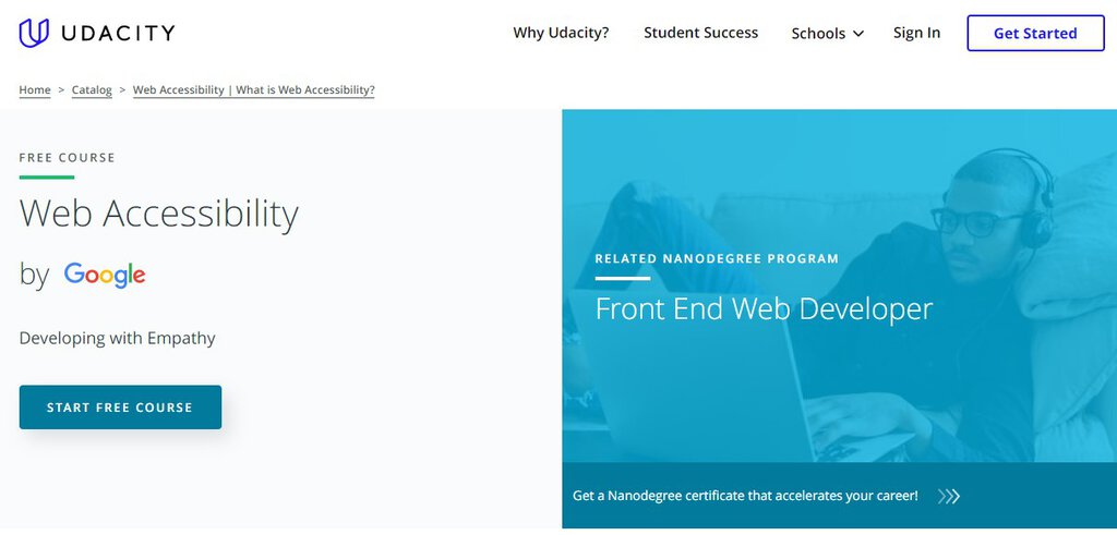 P&aacute;gina do curso de acessibilidade web do Google oferecido no site da Udacity