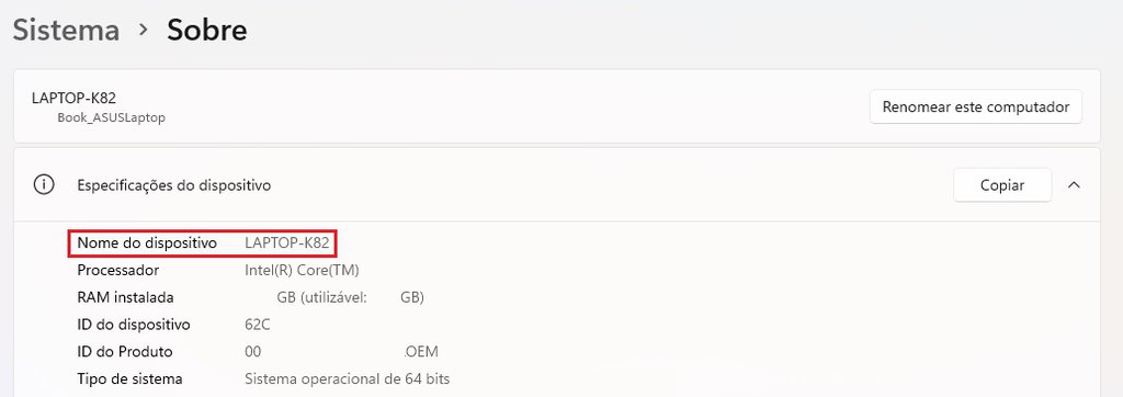 Configurações do sistema Windows