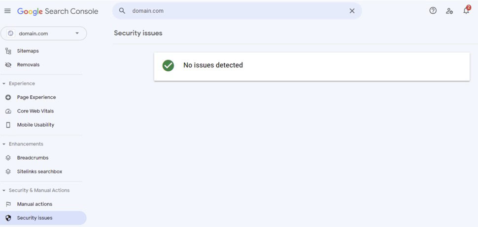 tela de problemas de seguran&ccedil;a no google search console