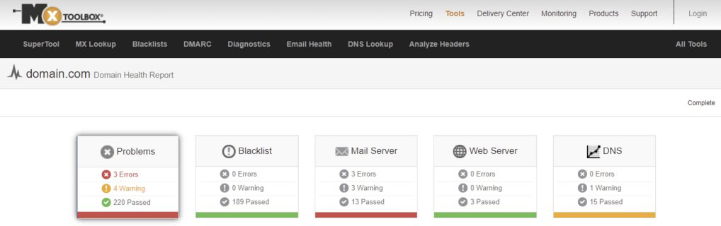 site de verifica&ccedil;&atilde;o de dominio mxtoolbox