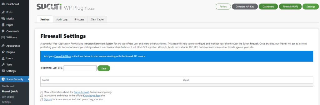 Painel de administra&ccedil;&atilde;o do Sucuri Security