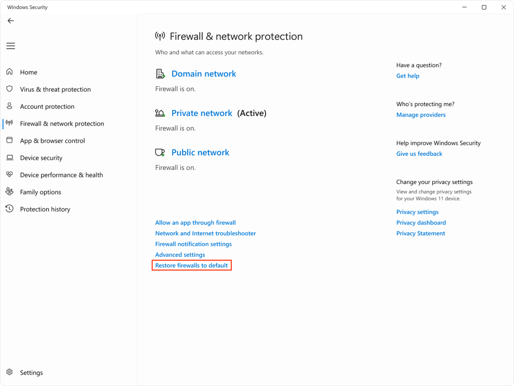restaurando firewall do windows ao padrão