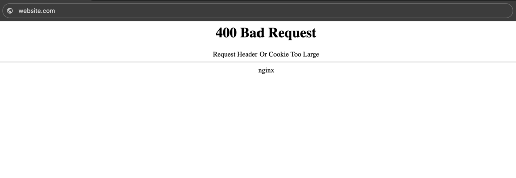 exemplo de erro 400 - Request Header Or Cookie Too Large