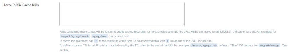 Configura&ccedil;&atilde;o de for&ccedil;ar cache p&uacute;blico de URIs  no plugin LiteSpeed Cache