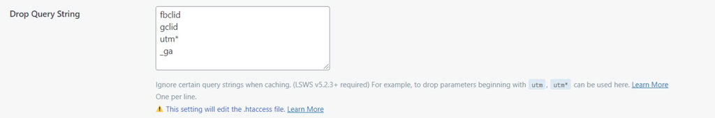 Configura&ccedil;&atilde;o de lista query strings no plugin LiteSpeed Cache