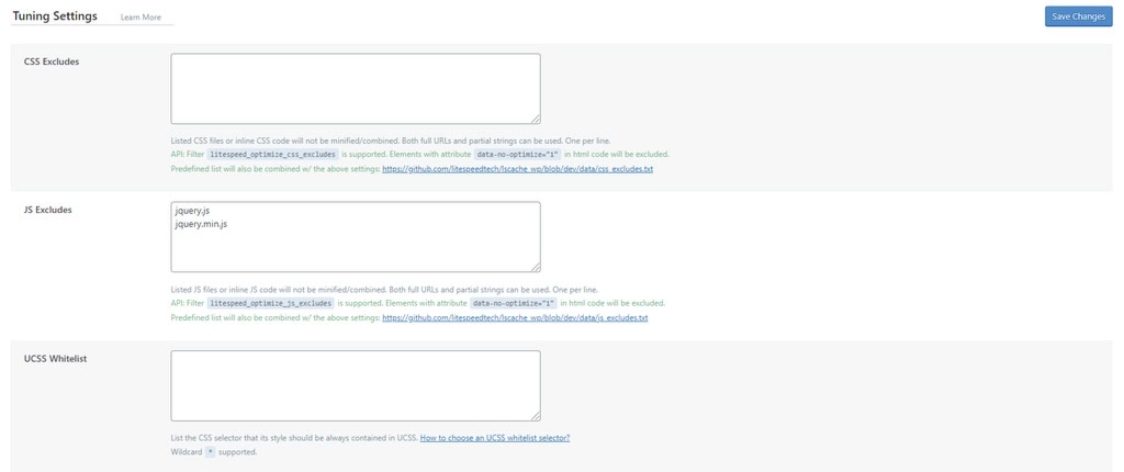 Configura&ccedil;&otilde;es de ajustes do plugin LiteSpeed Cache