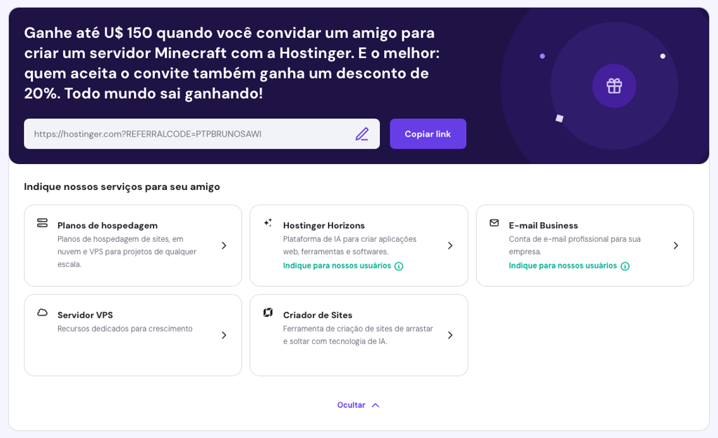 programa de indicação da hostinger